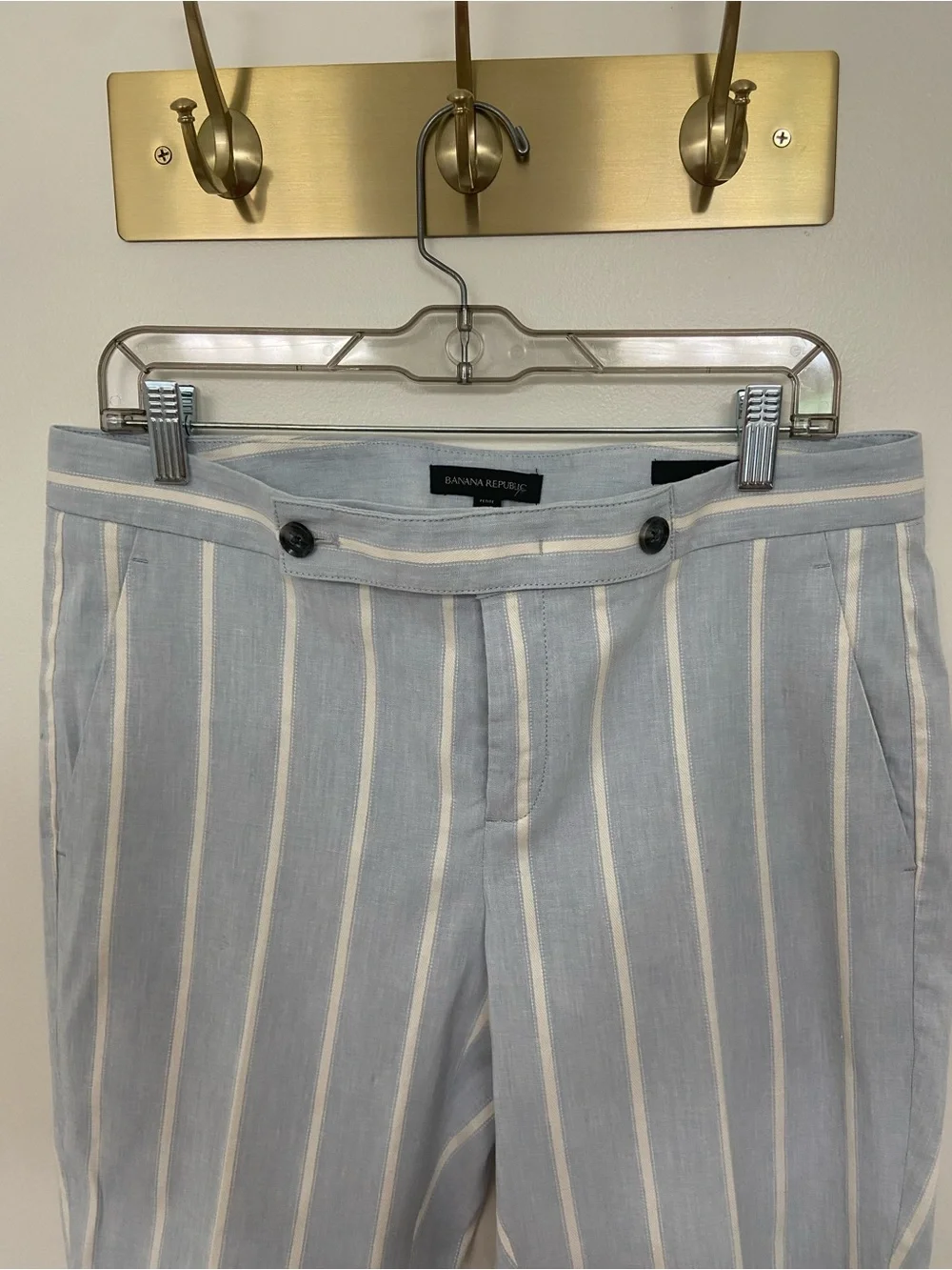 Banana Republic Avery Petite 10 Blue White Striped Ankle Pants Coastal Preppy
